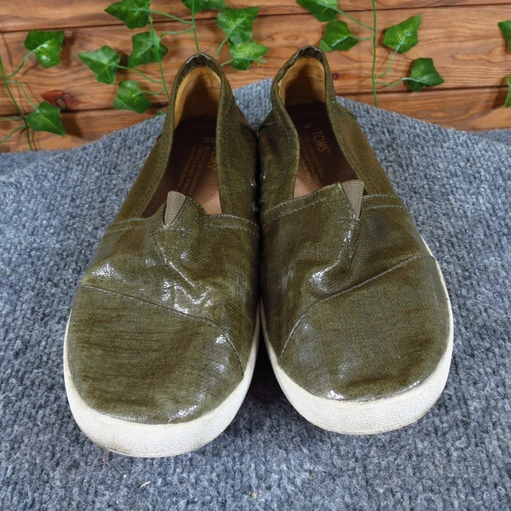 TOMS Avalon Women‎ Casual Slip On Sneaker Size 8 Daily Wear Olive Waxed Canvas